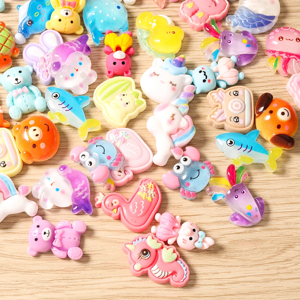 Tusember Mix Charms Harz Bonbonfarben Tiere Bär Hase Flache Rückseite Charms für Ohrringe Halskette Anhänger DIY Großhandel – Detail 5