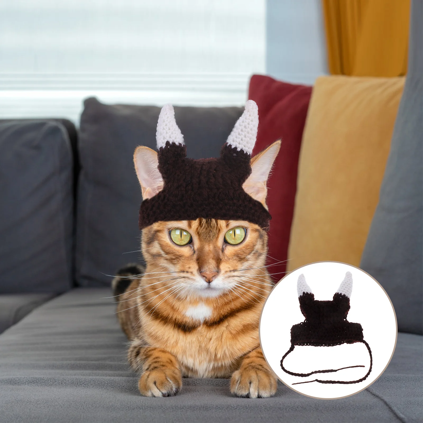 

Viking Pirate Horn Cat Pet Costume Party Photo Shoot Cap Comfortable Fit For Small Dogs Kittens Halloween Cosplay Outfit Crochet