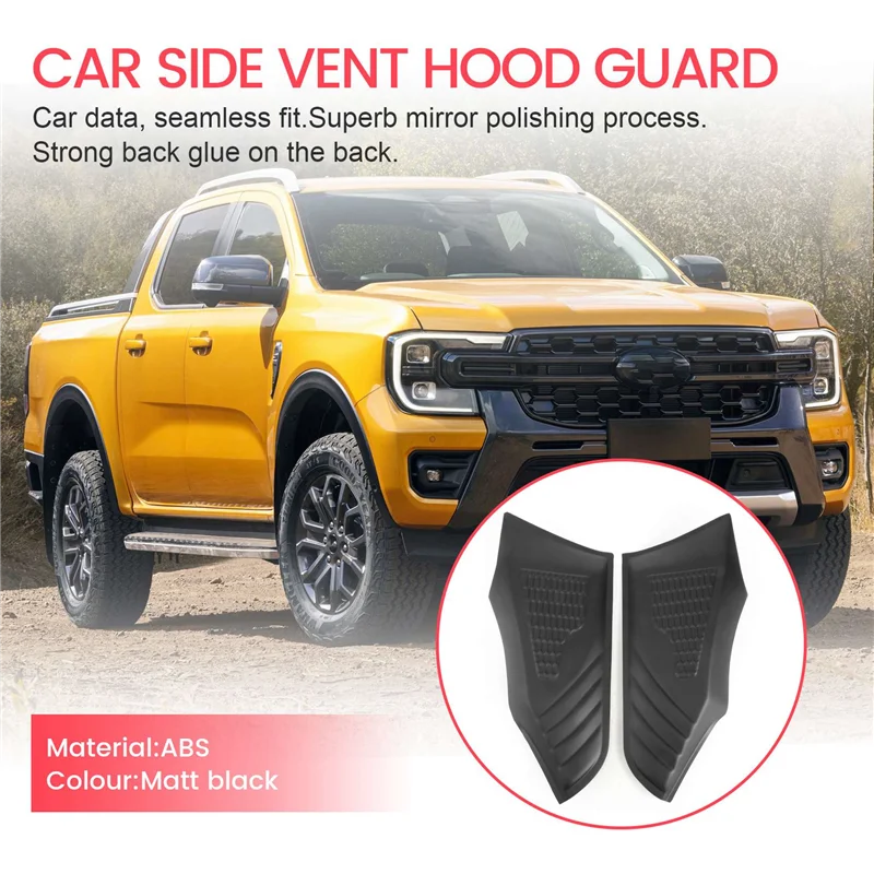

AS-2Pcs Car Side Vent Hood Guard Decoration Trim For Ford Ranger T6 T7 2016 2017 2018 2019 2020