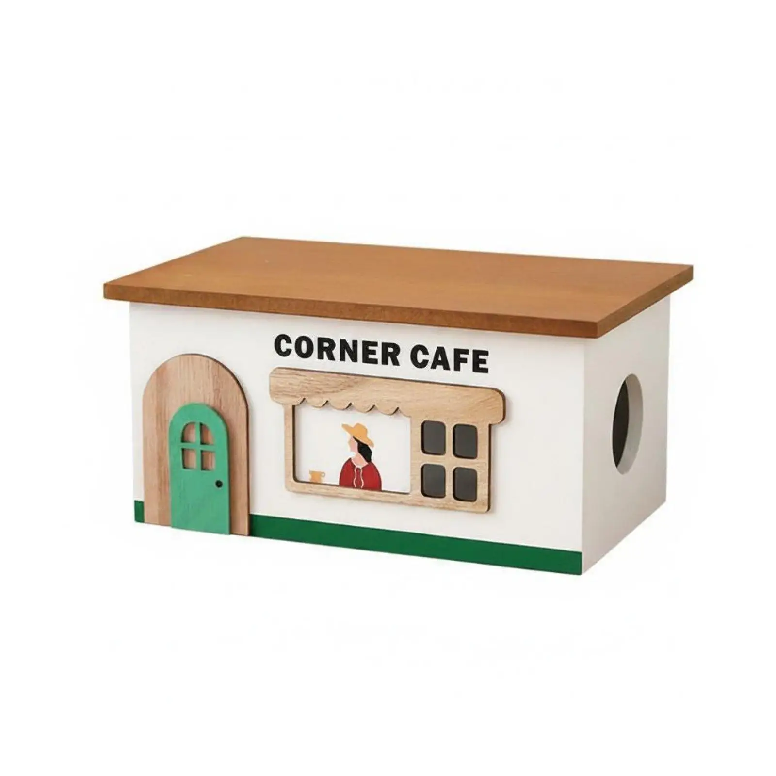 Wooden Cord Management Box Tidy & Organized Decorative Power board Hider Hollow-out Design House Shaped Cable Box for Desktop,