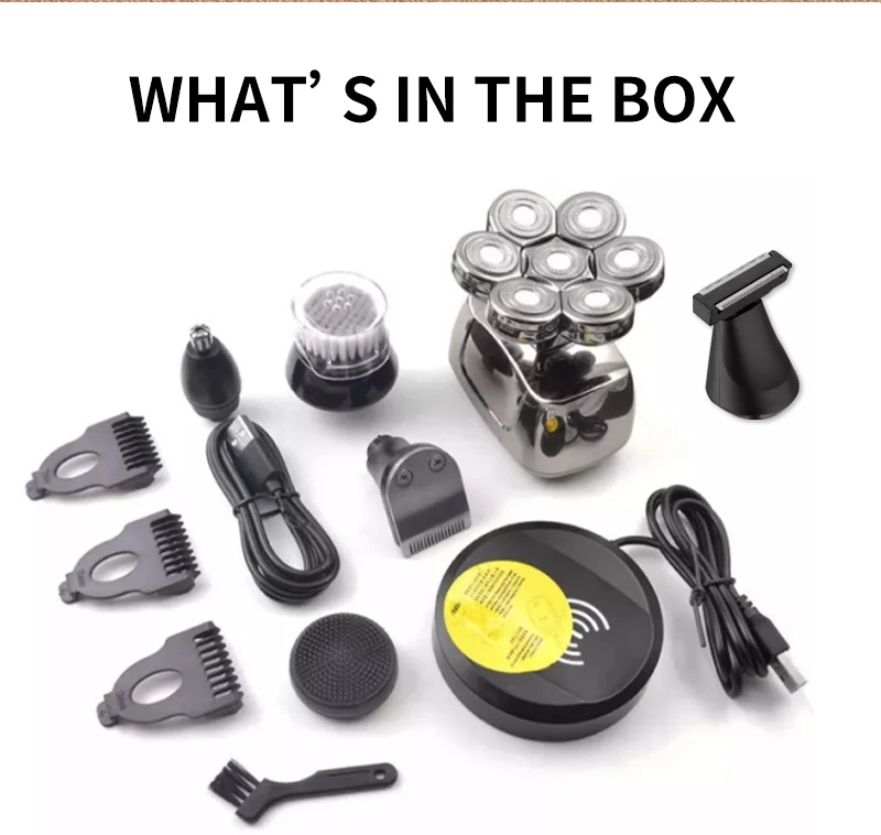 Venda quente 5 em 1 kit de aliciamento navalha elétrica careca aparador de barba máquina de barbear rotativo à prova dwaterproof água barbeador elétrico cabelo