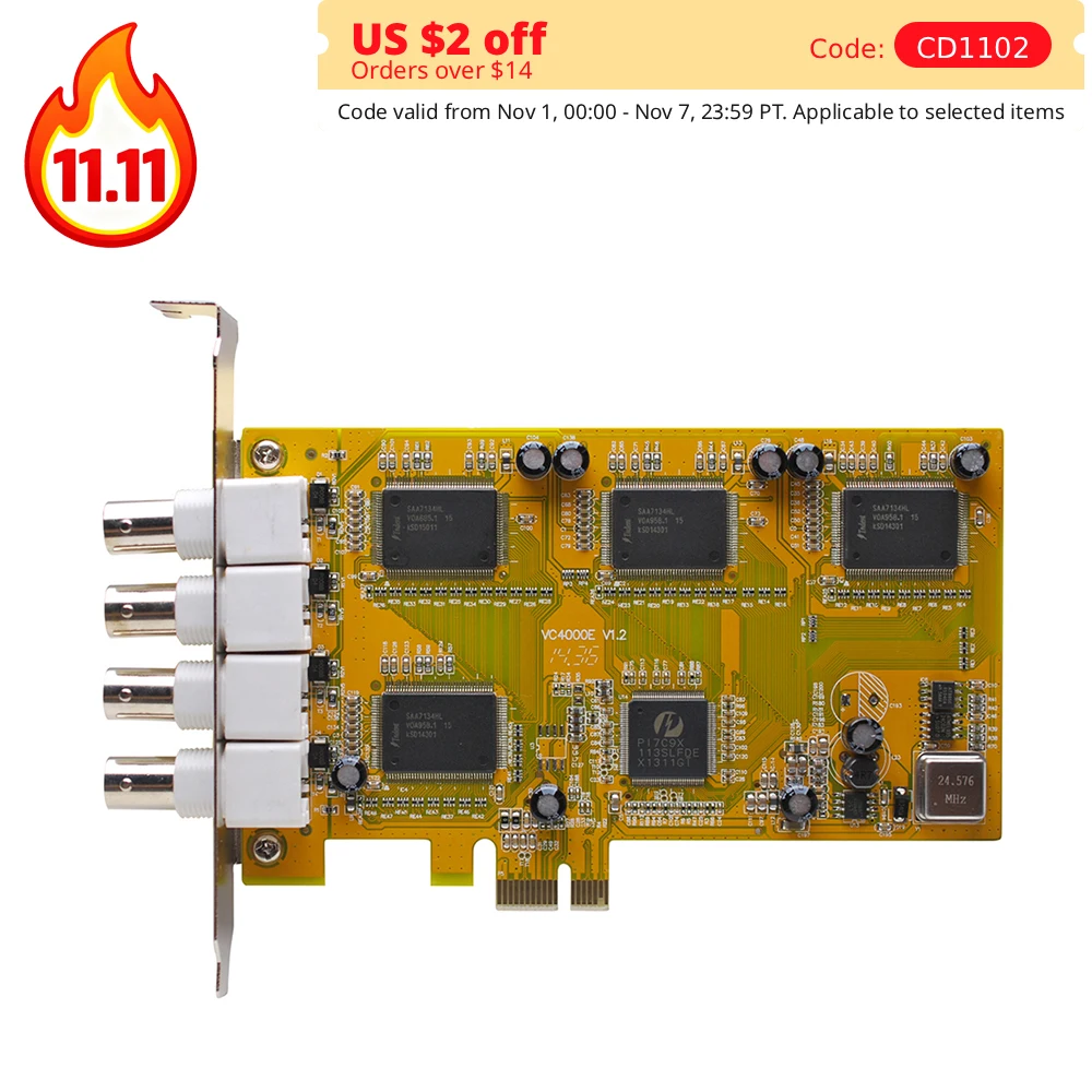 

Карта видеозахвата VC4000E PCIE DVR-карта 4-канальный цифровой мониторинг в реальном времени Запись жесткого диска Win 7 PAL NTSC