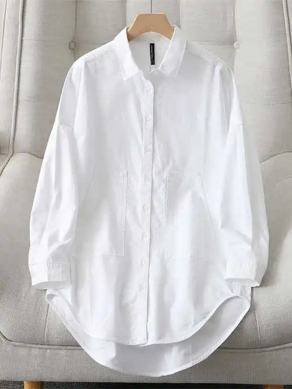 

Loose Cotton irt Women's Casual Faion Korean Version Spring Autumn New Sle Long Sve White irt Breathable Comfortable