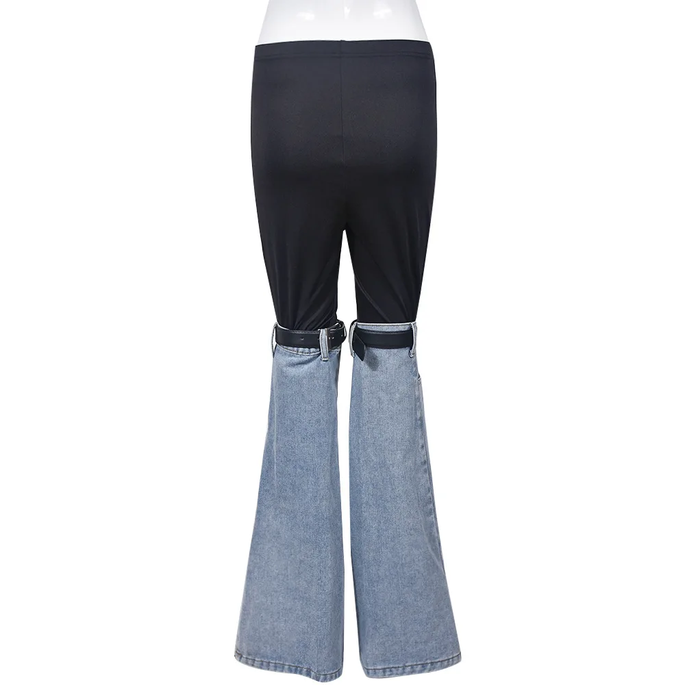 BKLD Y2k Women Clothes Fashion Denim Leg Warmer Patchwork Elastic Waist Slim Flared Pants 2024 Autumn New Party Clubwear