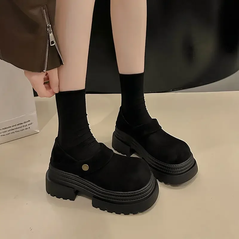 

Лоферы Туфли-лодочки на каблуке Женская обувь на высоком каблуке с круглым носком на платформе Стильный корейский стиль Качество Элитный бренд Нескользящие 39