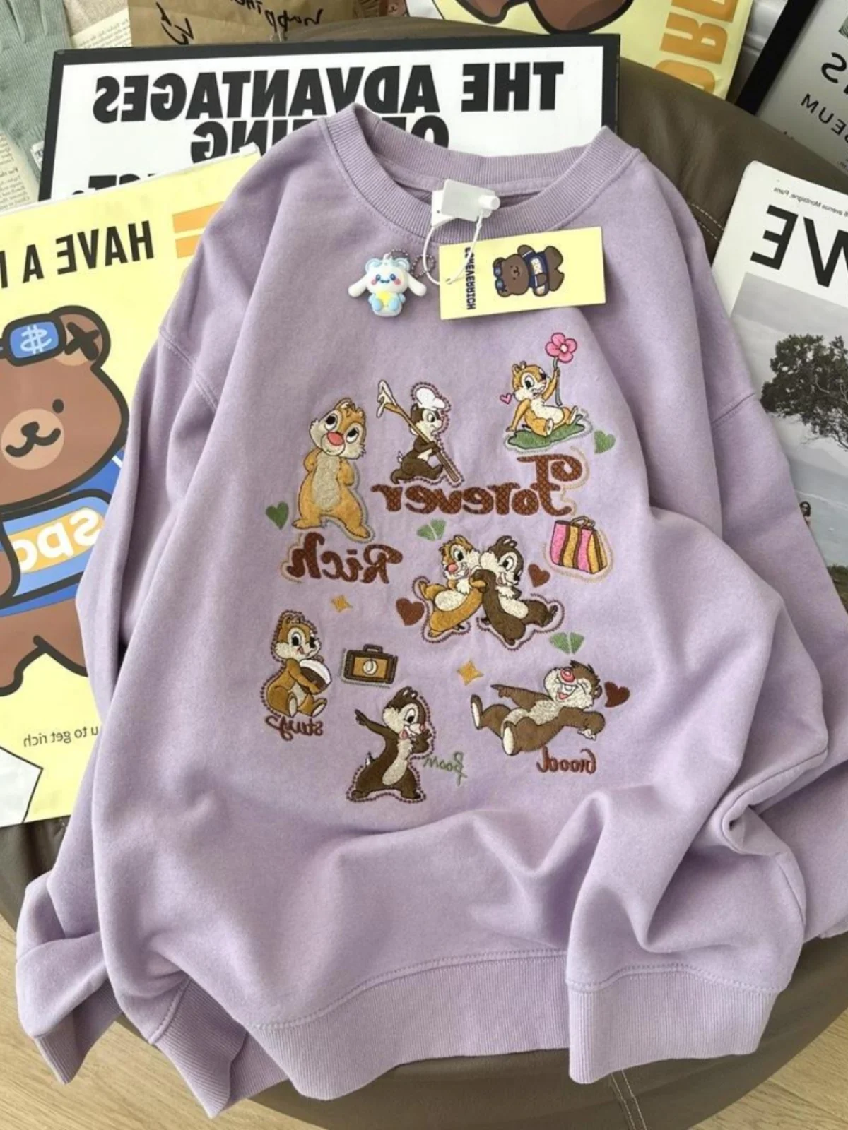 Tamanho grande 300 pou coreano sle preguiçoso dos desenhos animados puro algodão fce feminino longo sve moletom inverno streetwear