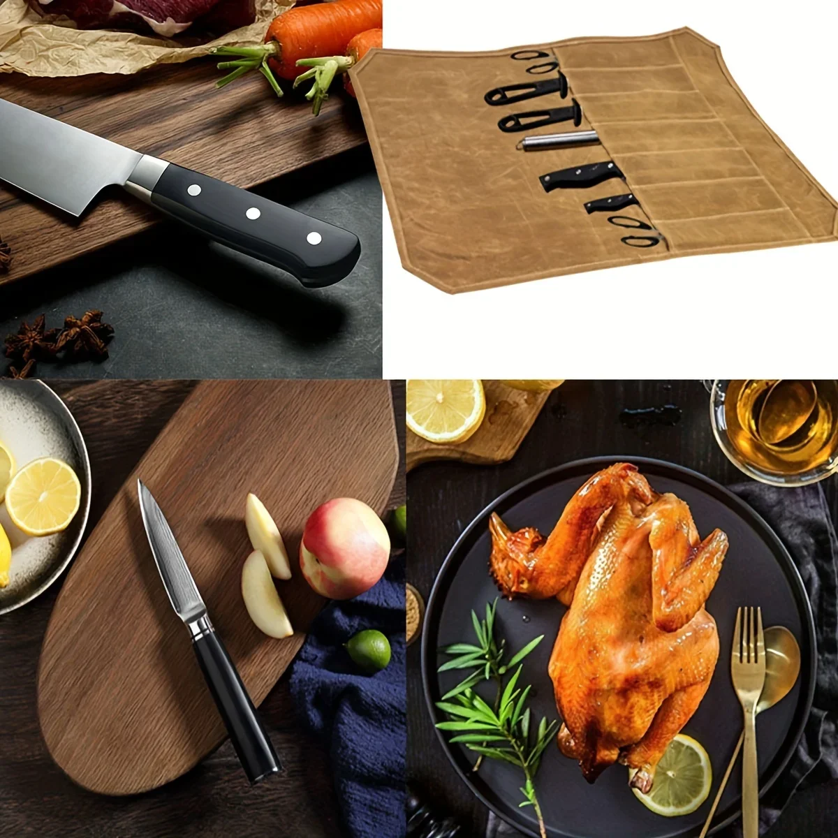 Organizer-Durable Waxed Canvas Construction，Chef’s Knife Roll Bag, Portable Chef Knife Cases, Knife Roll Bag with 7 Slots