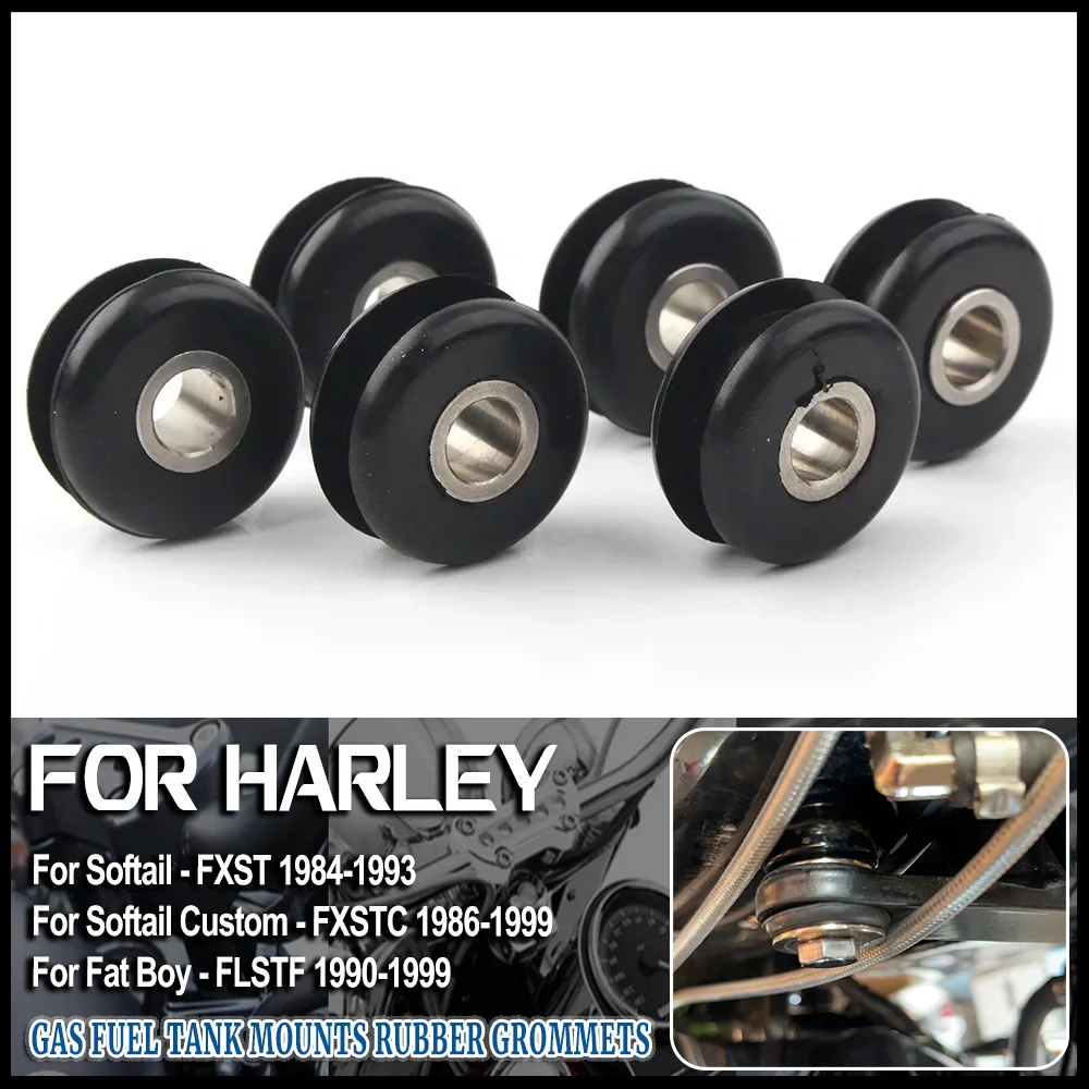 6PCS Gas Fuel Tank Mounts Rubber Grommets For Harley FatBoy FatBob Softail Springer Heritage Wide Glide FXWG 85-later
