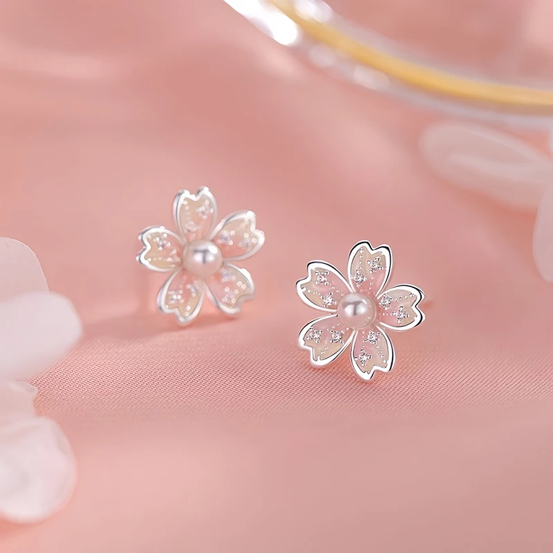 

Silver Color Minimalist Sweet Pearl Flower Stud Earrings for Women Romantic Light Luxury Fashion Jewelry Accessories