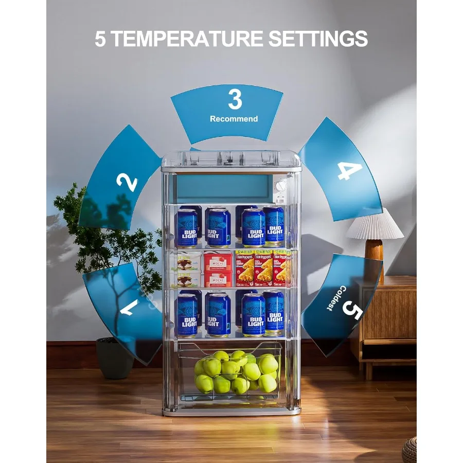 ثلاجة بباب زجاجي مزدوج لمبرد المشروبات بتقنية 4.9 قدم مكعب - تحمل مساحة تجميد سعة 120 لترًا سعة 8 لترًا و5 إعدادات لدرجة الحرارة وغطاء قابل للتعديل
