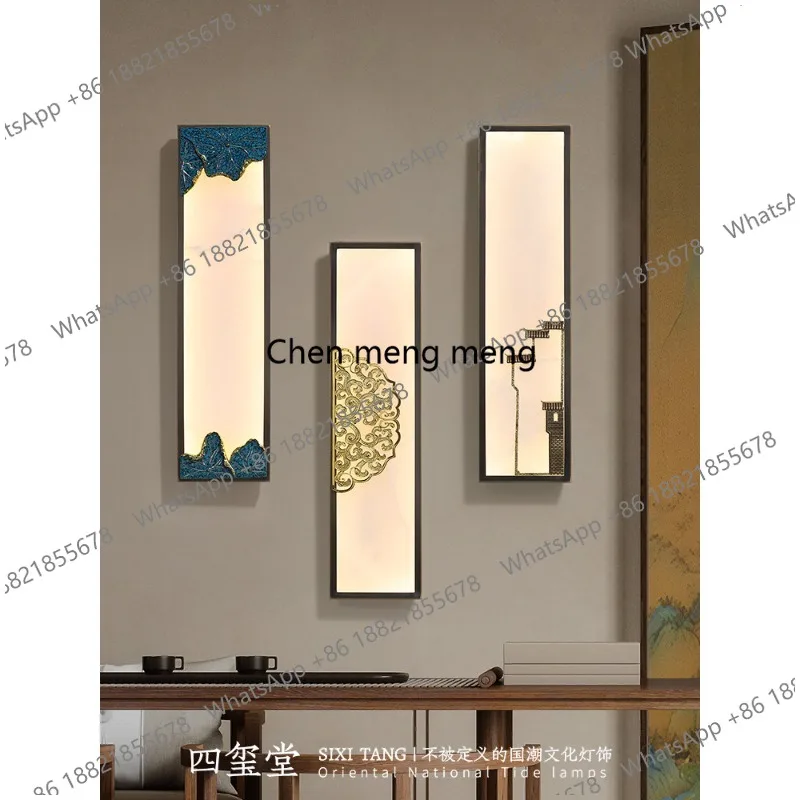 

New Chinese style wall lamp full copper marble living room background wall lamp aisle bedroom bedside lamp