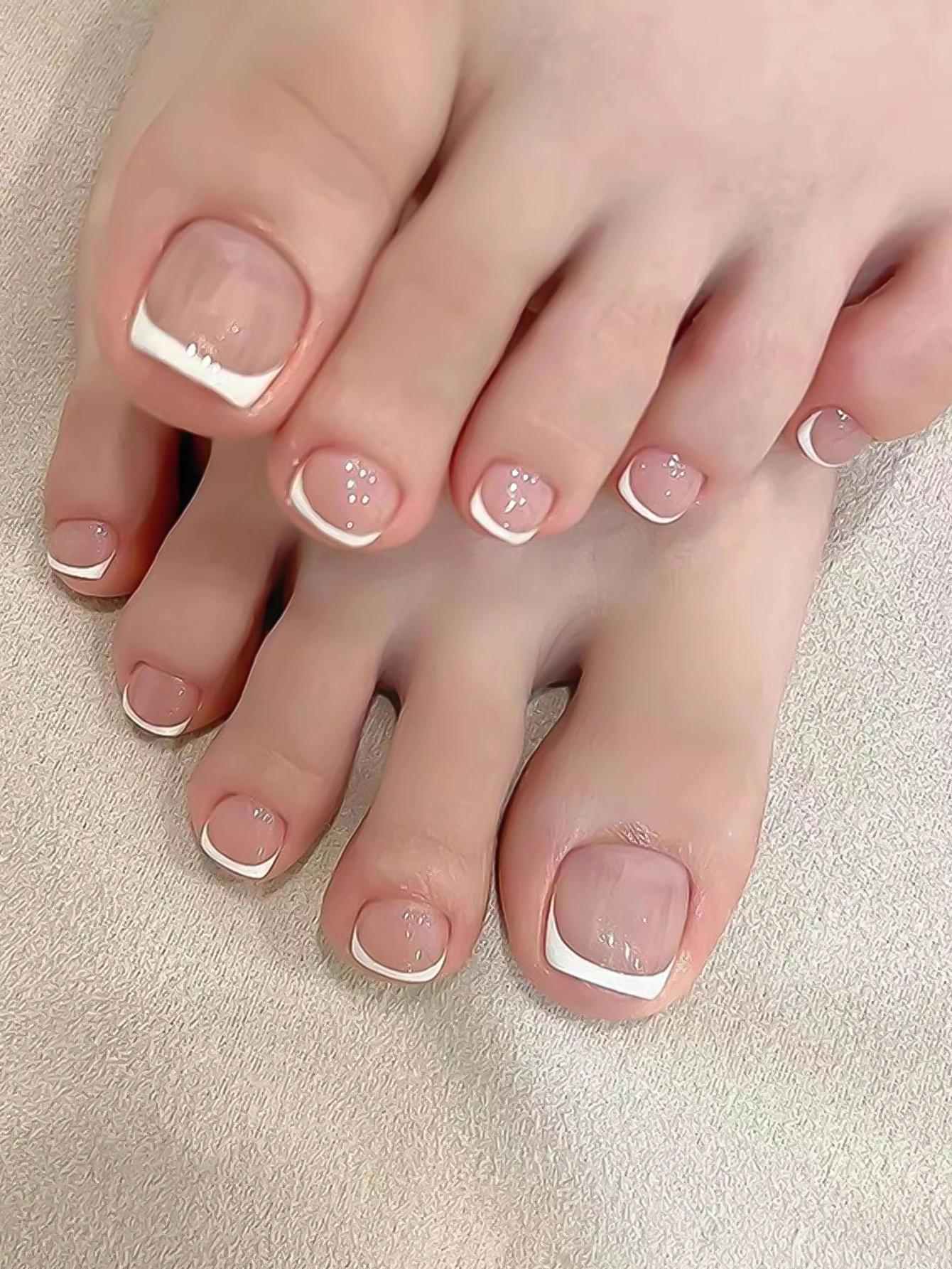 Uñas de los pies falsas de estilo francés rosa con borde blanco, fáciles de aplicar, fáciles de quitar, para fiesta cosmética de uñas de Festival