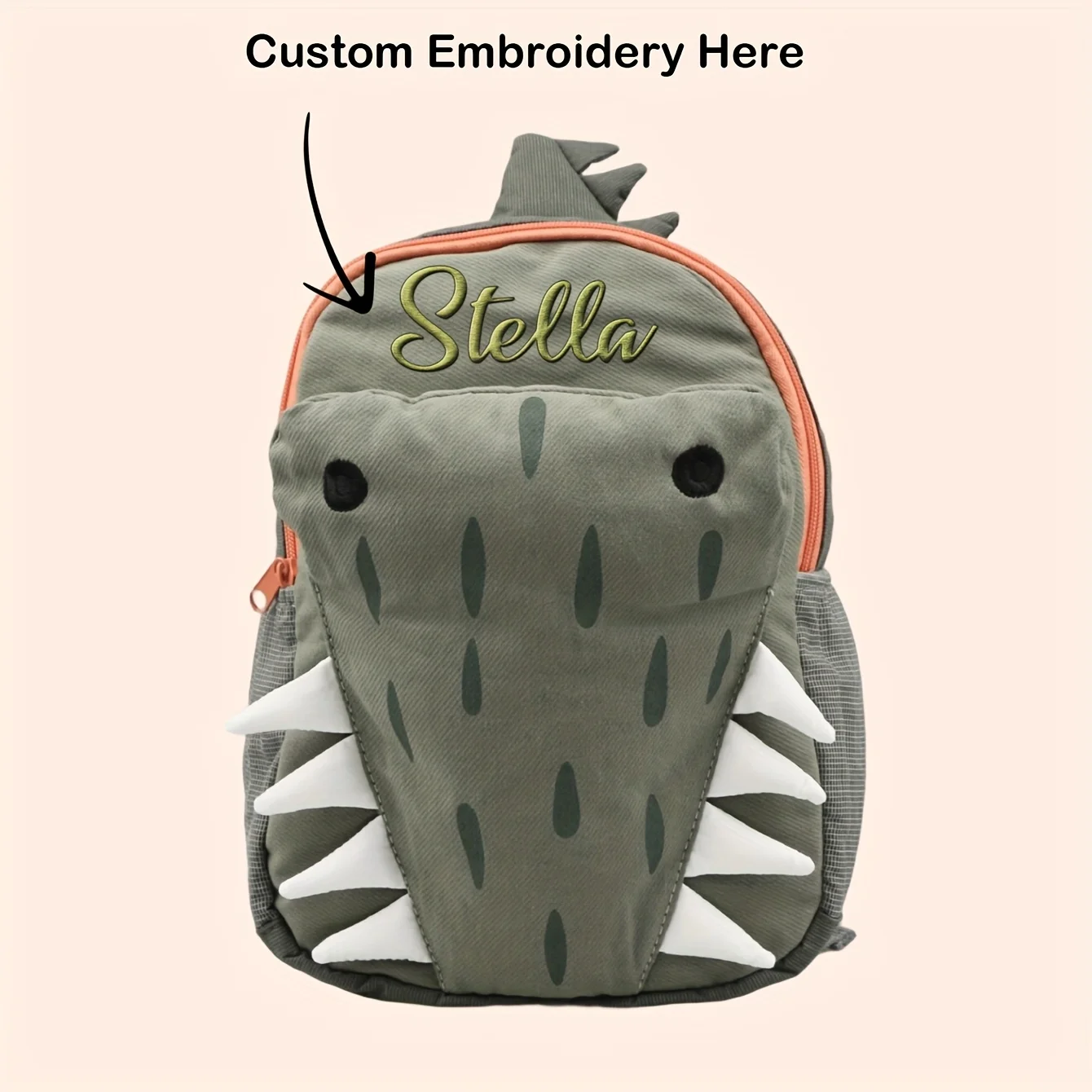Custom Name-Embroidered Cute Green Crocodile Kids' Backpack | Preschool & Personalized Gift