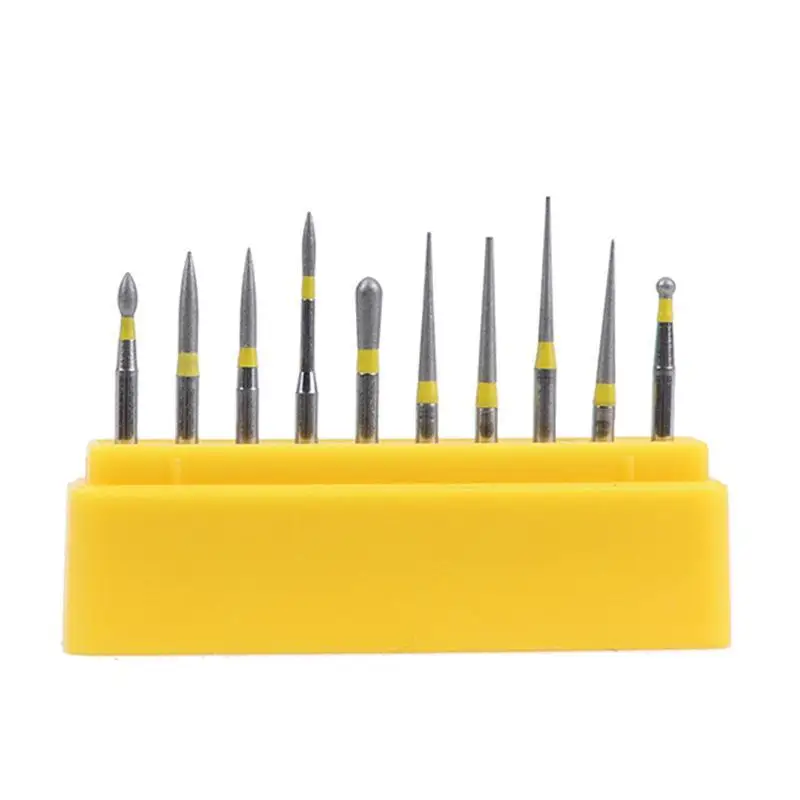 10Pcs Precision Laboratory Diamond Burs FG 1.6mm Shank Extra Fine Yellow Ring Polishing Set For Detailed Laboratory Finishing