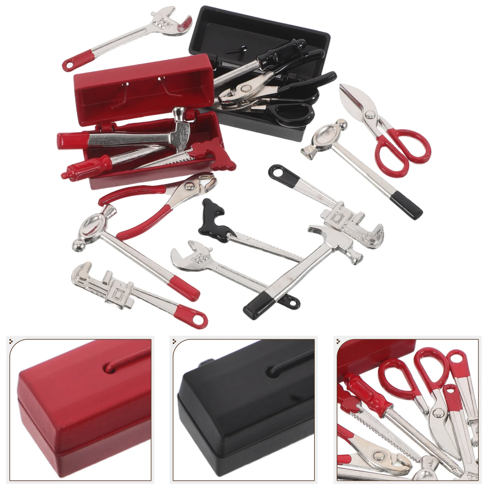 

2 Sets Miniature Tool Chest: Compact Mini Tool Box Set With Hammer Wrench Pliers Screwdriver Realistic Dollhouse Repair Tools