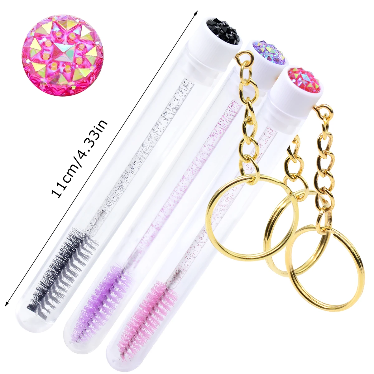 OKAYLASH-Reutilizáveis Diamante Lash Brushes, varinhas rímel em tubos com chaveiro, cílios Combs Extensão, 2pcs por lote