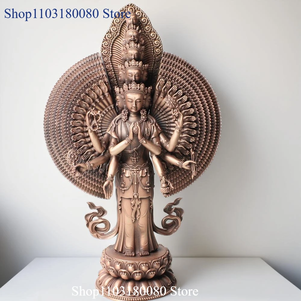 Exquisite Red Copper carving Thousand-hand Guanyin buddha statue Kwan-yin Avalokitesvara sculpture,50cm,33cm,23cm