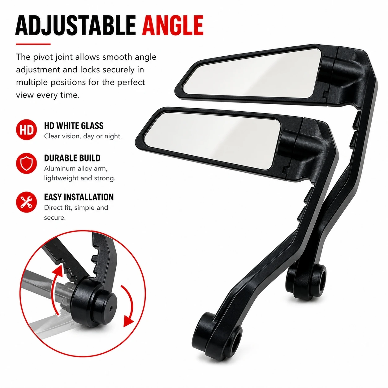 CNC Aluminum Motorcycle Wind Wing Handguard Rearview Mirrors Adjustable Angle HD Clear White Lens Side Mirror For Electric Scoot