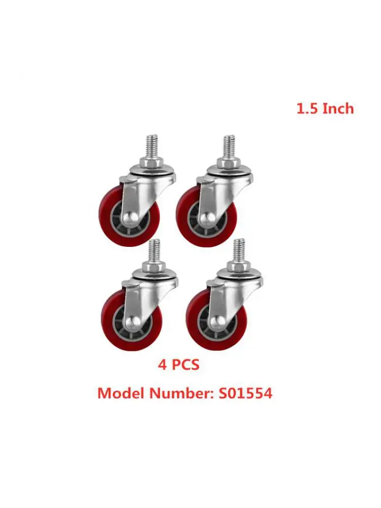 

(4 PACKS) Casters 1.5 Inch M8 Screw Universal Wheel Trolley Diameter 38mm Jujube Red Pu Polyurethane Furniture