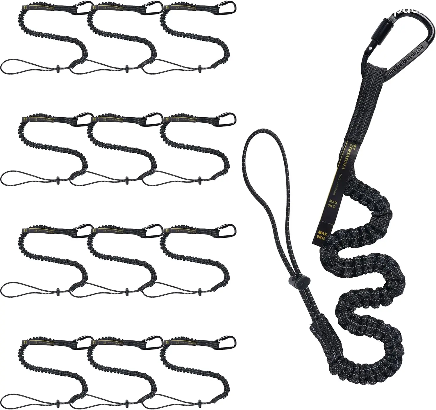 

Набор из 12 страховочных шнурков для инструментов с амортизирующим ремнем и карабином с замком для работ на крышах и мытья окон