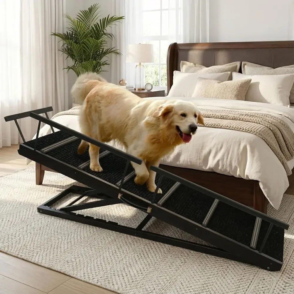 Adjustable 65 Dog Ramp for Beds, 38 Height Support, Non-Slip Mat & Safety Rails, Suitable for Large Dogs