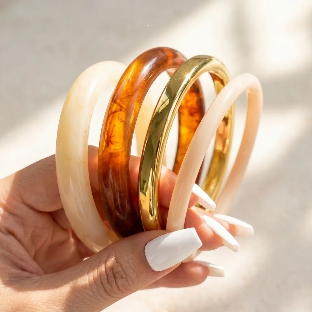 3/4 Pcs Smudged Thin Resin Bracelet Set Multicolor Stackable Round Bangles Circle Shape Marble Pattern Cuff Bracelet Set Gifts