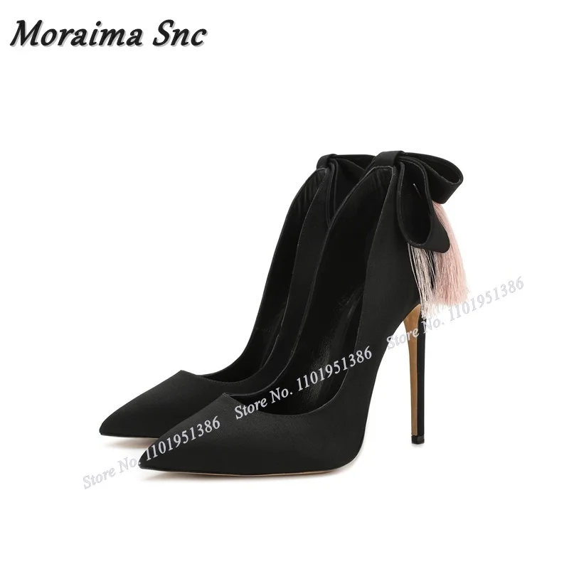 

Moraima Snc Back Tassel Pumps For Women Pink Blue Fringe Solid Shallow Shoes Pointed Toe Slip on Stiletto Heels Zapatillas Mujer