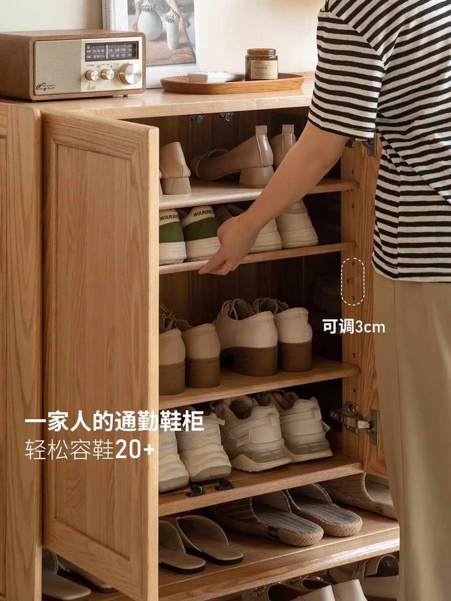 Pure solid wood shoe cabinet household door indoor disinfection shoe rack living room oak large-capacity entrance cabinet