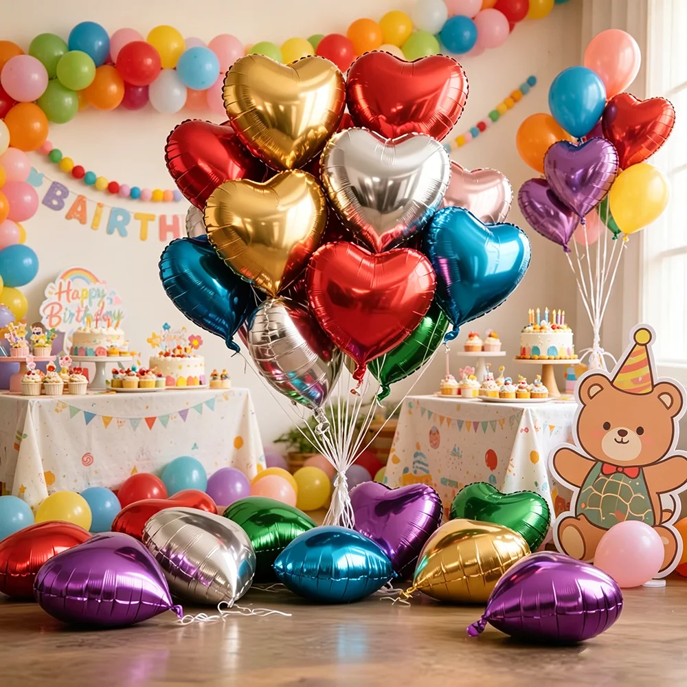 12pcs 18 Inch Heart Shaped Aluminum Foil Balloons Multi-color Love Helium Balloon Birthday Wedding Valentine's Day Party Decor