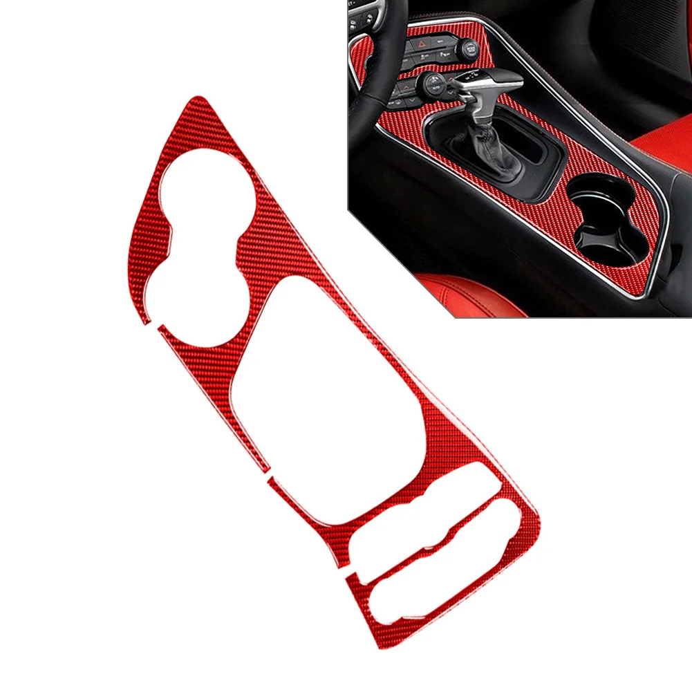 Left Interior Accessories Panel Frame Gear Shift Panel Cover 1Pc For Dodge Challenger 15-2024 Carbon Epoxy Coating Soft Red