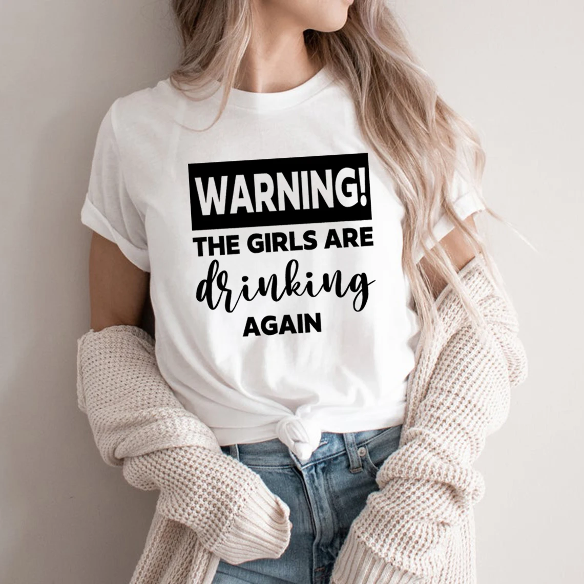 

Warning The Girls Are Drinking Again T-Shirt Drinking Buddies T Shirt Day Drinking Shirt Girls Drinking Tee Lady Casual Tops