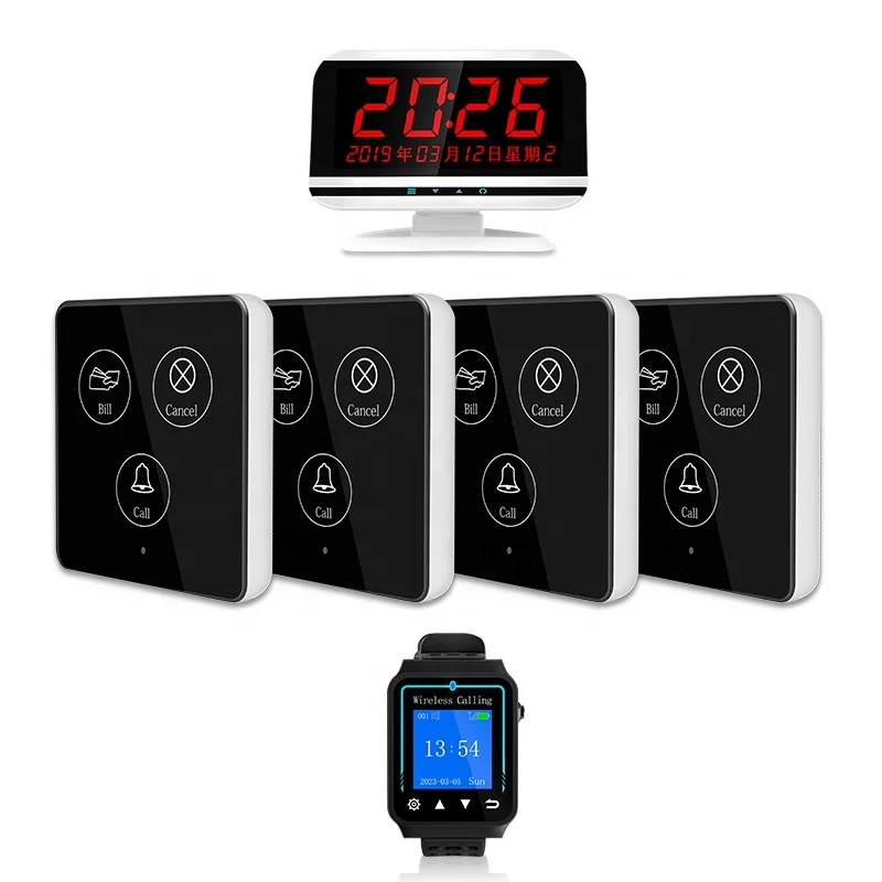 3-زر فندق ذكي متعدد الوظائف مطعم ضيف الدعوة النداء مفتاح واحد نظام جرس استدعاء النادل اللاسلكي