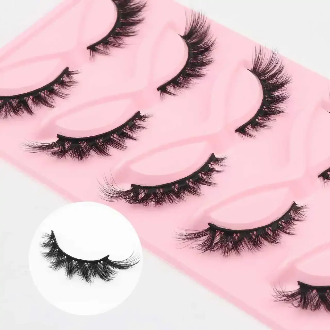 3D Voluminöse Flauschige Faux-Mink-Wimpern 5 Paar Dicke Weiche Leichte Wiederverwendbare Streifen-Wimpern Handgefertigt – Detail 3