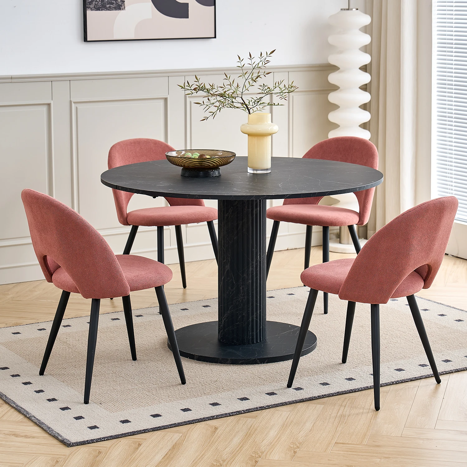 GrandCA HOME Moderner Einfacher Runder Esstisch, Massivholz Stabile Basis Esstisch für 4-6 Personen, für Schlafzimmer/Wohnzimmer, 115CM – Detail 9