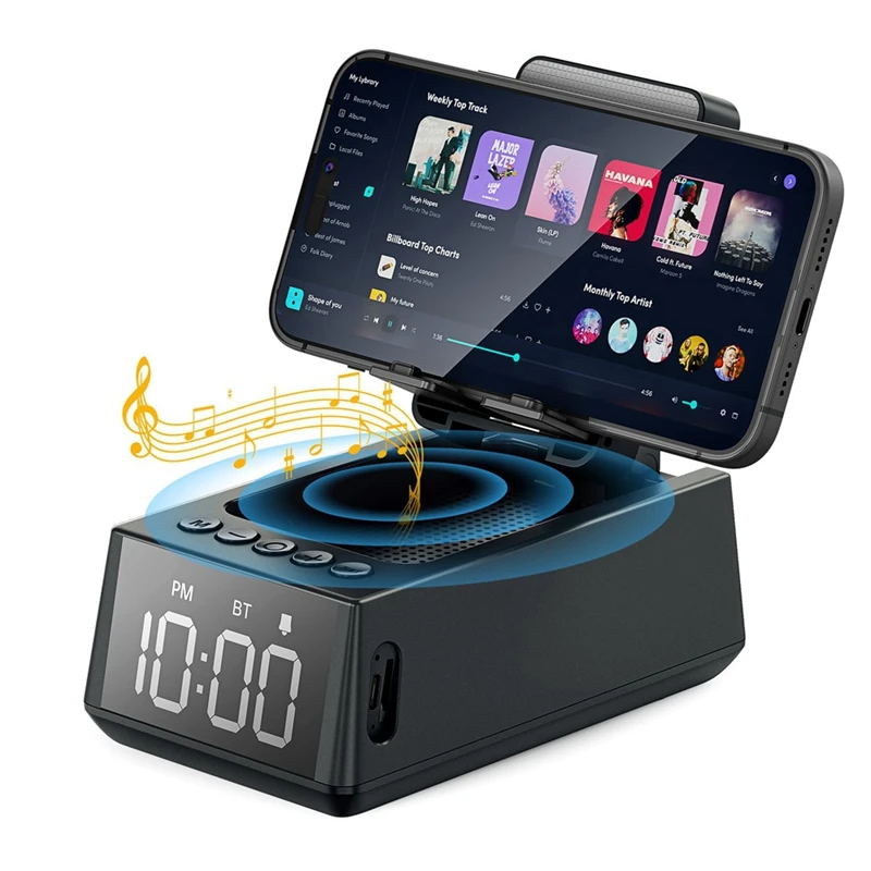 

3 In 1 Wireless Bluetooth Speaker With Loud Alarm Clock Cell Phone Stand TF Card Reader HD Surround Sound