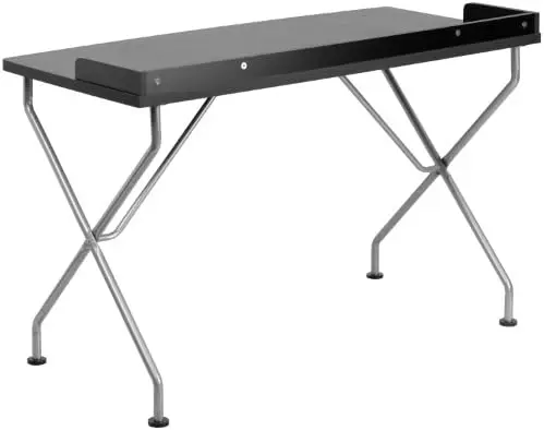 

Black Computer Desk with Raised Border and Silver Metal Frame Dressers