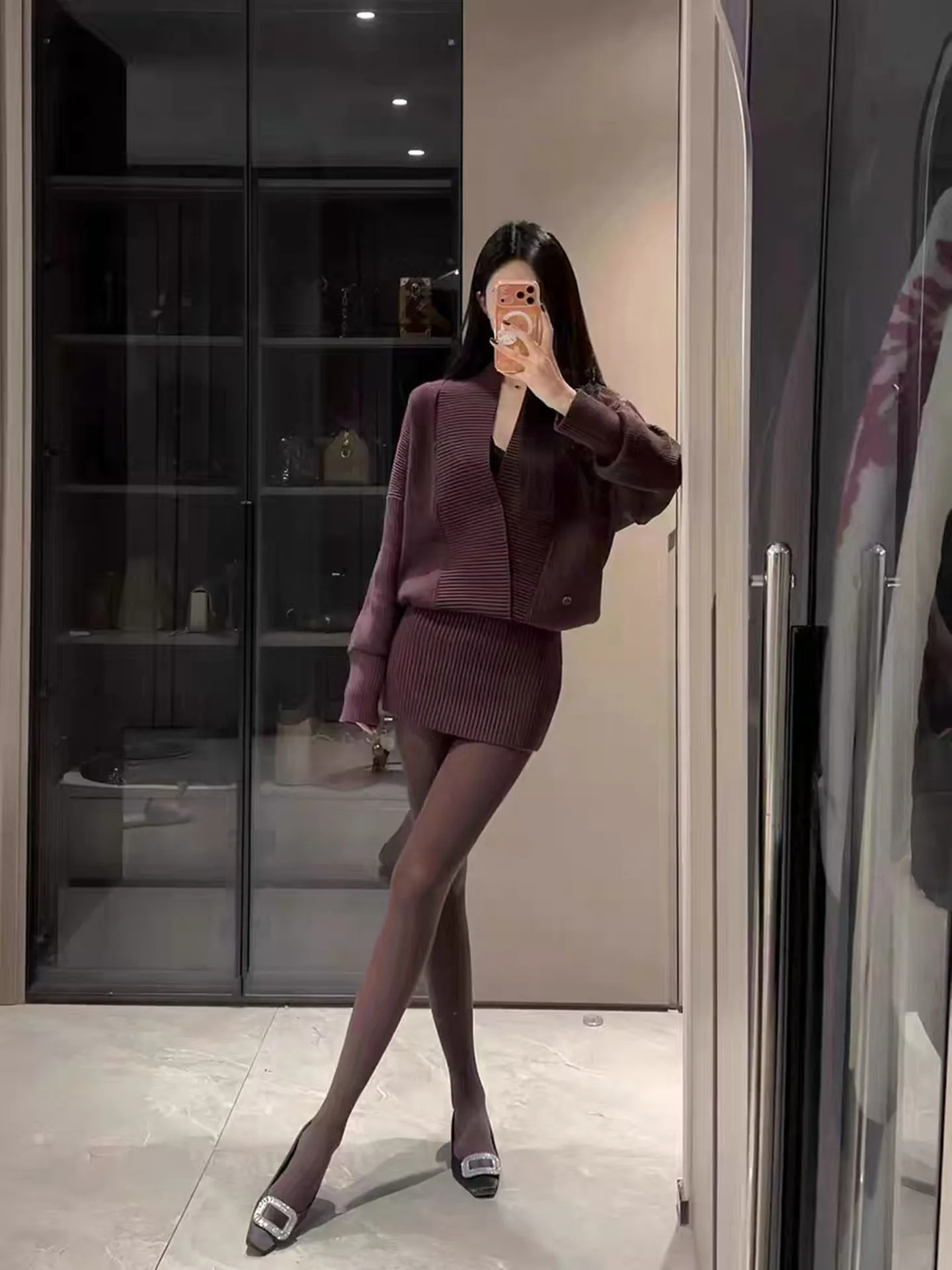 

Slimming V-Neck Knitted Wrap Dress Women's Elegant Winter Thickened Short Skirt Casual Style Medium Thickness Long Sleeve