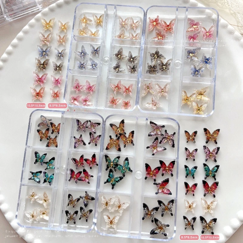 Accessoires pour Nail Art papillon en cristal, tendance, résine 3D, Mini papillons colorés, décorations en strass pour ongles faites à la main, DIY bricolage