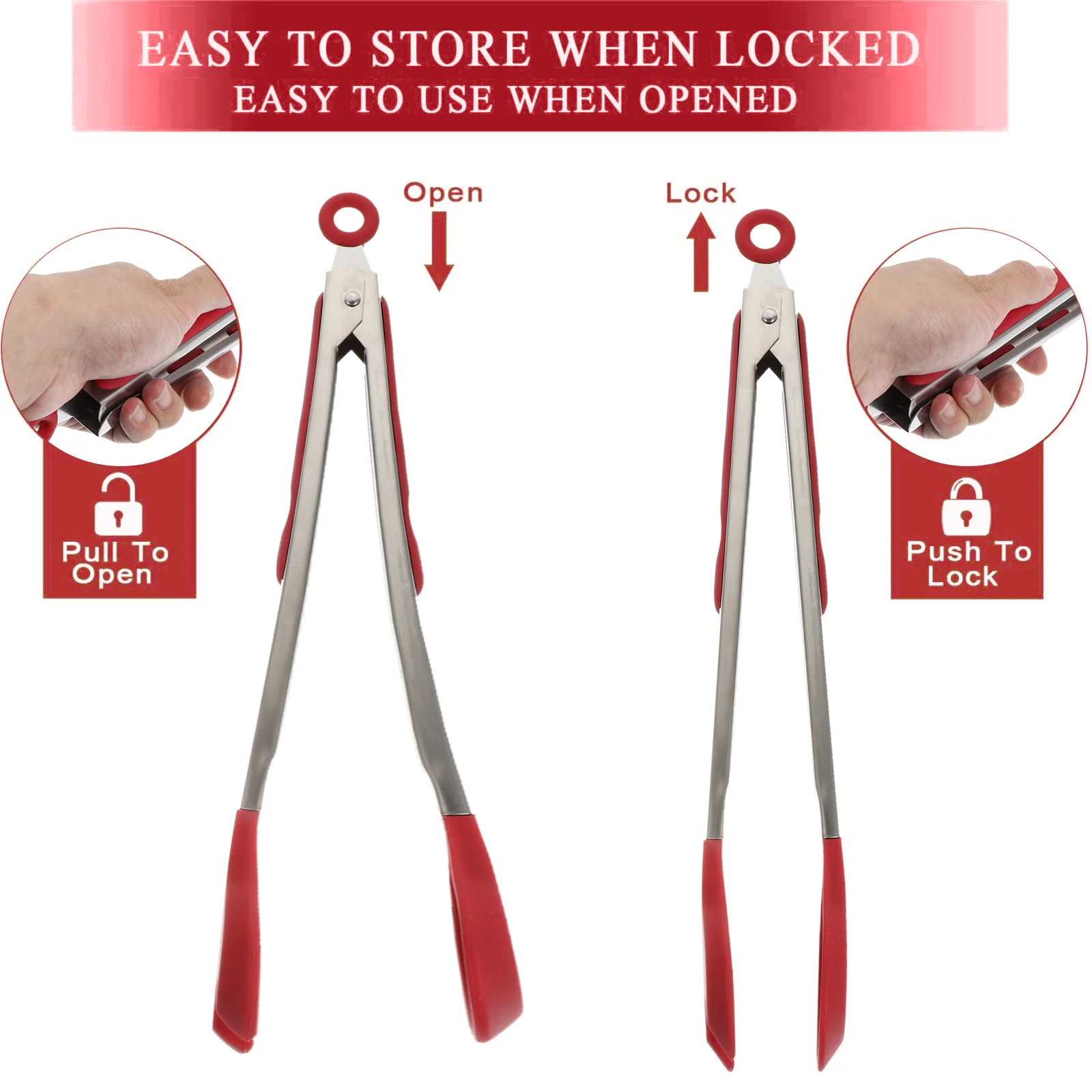 

2Pcs Silicone Food Tong Heat Resistant Stainless Steel Kitchen Serving Clip for Bbq Salad Bread Picnic Practical Kitchen