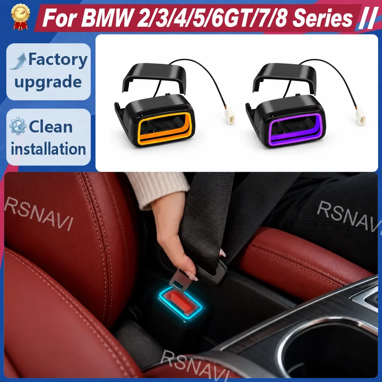 11-Color LED Seat Belt Buckle Ambient Light for BMW 2 3 4 5 7 8 Series 6GT G20 G30 G05 G06 G07 G01 G80 i3 i4 M3 M4 Interior Trim