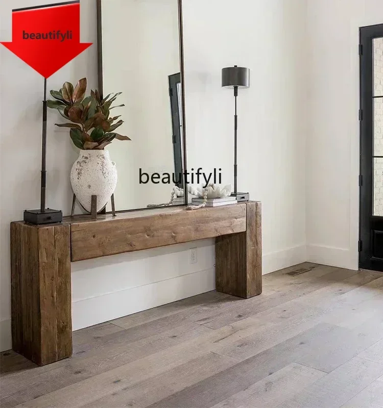 

Q181 L Solid Wood Entrance Cabinet Retro Guesthouse Decoration Side Table Silent Wind against the Wall a Long Narrow Table