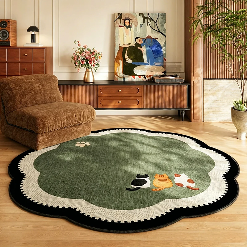 Round Living Room Rug Mid-century Style Irregularly Shaped Floor Mat Comfort Loop Fleece Bedroom Bedside Carpet Home Decor Mats