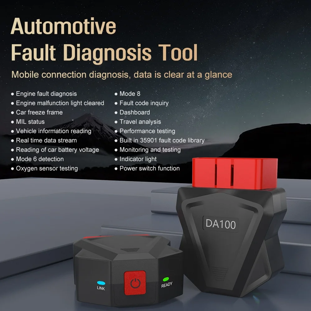 

DA100 OBD2 Car Fault Diagnosis Tool Scanner 25K80 Chip Engine Code Reader Real-Time Data Stream Battery Tester PK ELM327