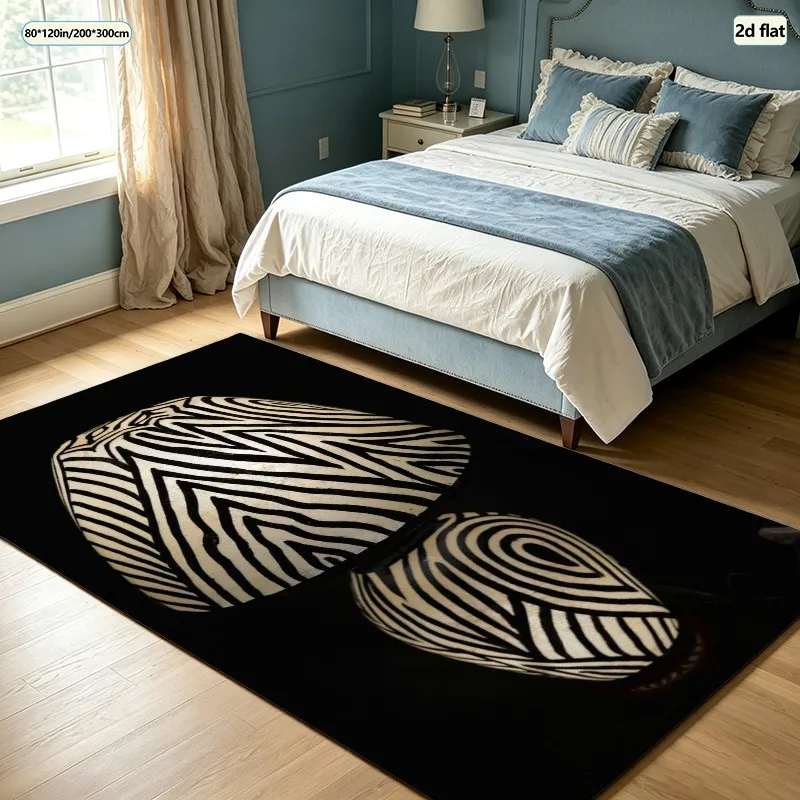 1 Piece Black and White Tribal Geometric Zebra Pattern Rug, Soft and Comfortable, Suitable for All Seasons, Lightweight and Easy to Care For, Home Decor, Living Room, Bedroom, Entryway Decoration, Suitable for Autumn and Winter