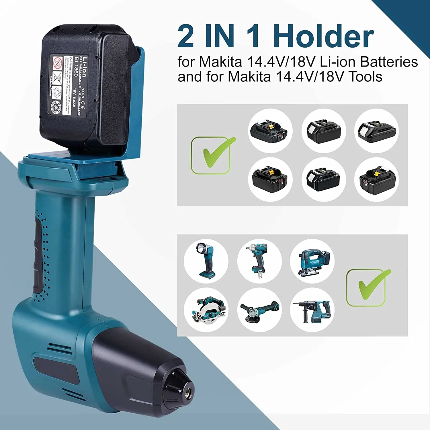 5pcs Power Tool Battery Mount Holder 2 IN 1 Tool Holder for Makita Battery Tool Storage Rack Bracket with Screws DIY