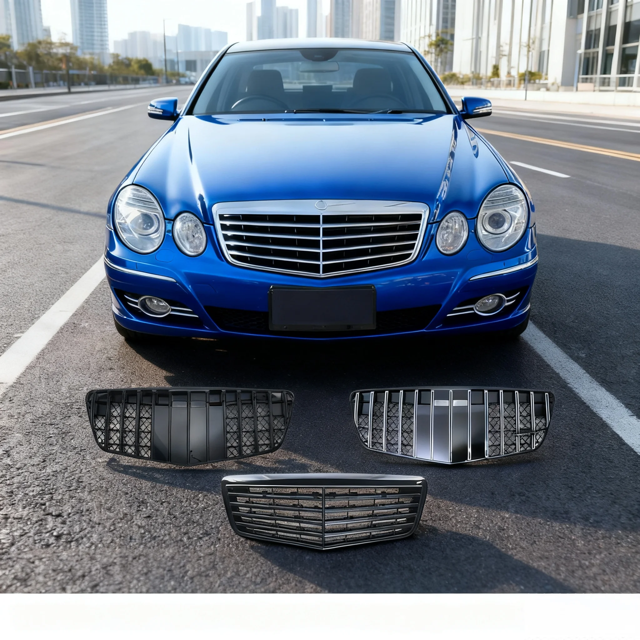 

Front Glossy Black AMG Style Bumper Grille For Mercedes Benz E-Class W211 E500 E63 2007-09 Upper Grilles Tuning Accessories