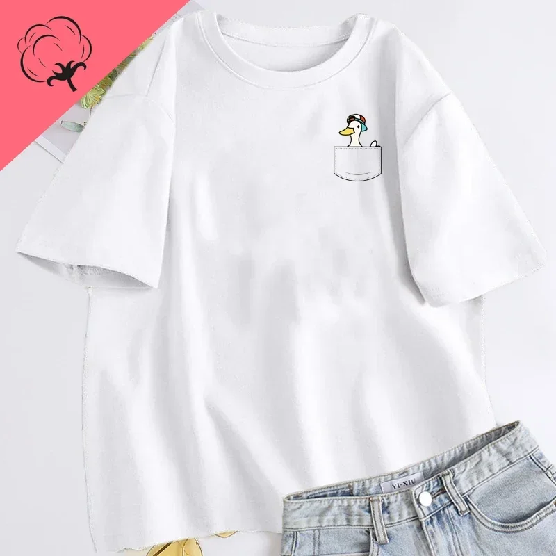 Fun Subaru Hololive Duck Print men's and women's T-shirt Fashion trend casual clothing short sleeve leaves large size