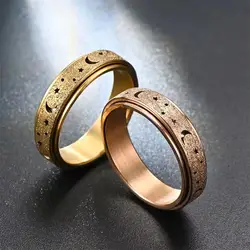 Frosted Hollow Star Moon Stainless Steel Rotating Ring For Men Anxiety Relief Finger Ring Fidget Spinner Anillo Antiestres