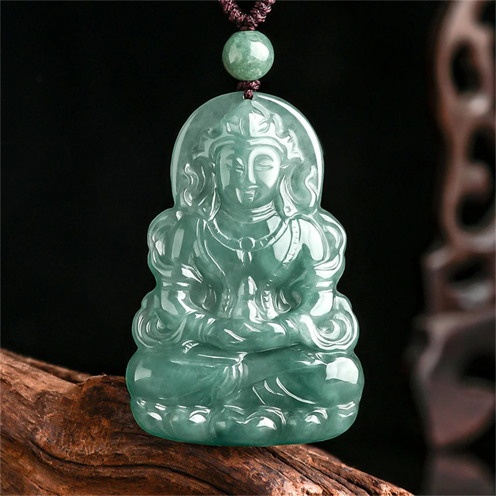 Charm Natural Ice Green Jadeite Carved Exquisite GuanYin Lucky Pendant Amulet Necklace Certificate Vintage Jade Gift Jewelry