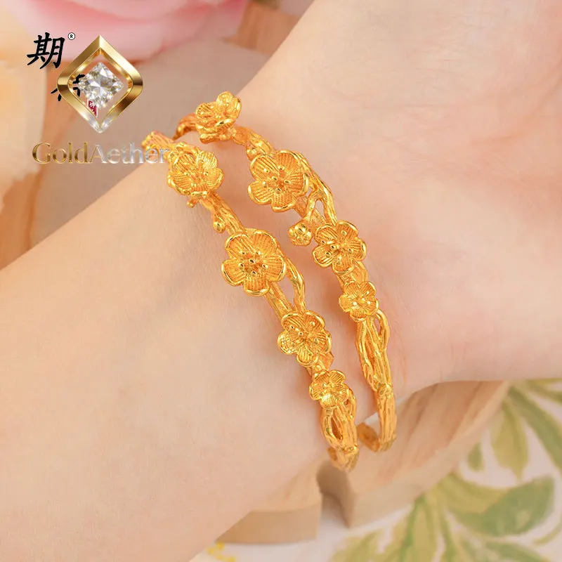 

Роскошный женский браслет GoldNouveau из чистого золота 24K 9999 пробы с двойным слоем и подвеской в виде персикового дерева